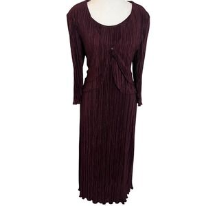 Plisse Dress &‎ Jacket Set Burgundy Midi Dress Party Cocktail Evening